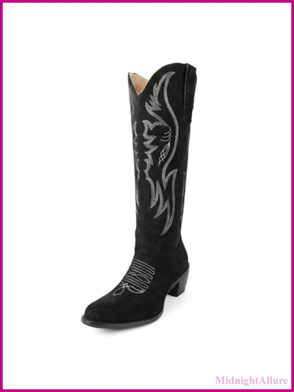 Faux Suede Mid Calf Western Cowboy Boots Pull On Embroidered